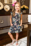 Yellow Little Girls' Ruffle Sleeve Floral Dress with Pockets