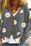 Daisy Pattern Buttons Front V-neck Cardigans UNISHE Wholesale