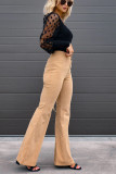 Rib Knitting Plain Slim Flare Pants