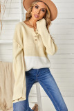 Khaki Splicing Buttoned Knitted Long Sleeve Sweater