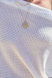 White Waffle Knit Eyelet Long Sleeve Blouse