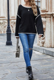 Plain Loose Fit Patchwork Knitting Sweater