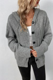 Plain Open Button Drawstring Hooded Sweater Cardigans