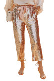 Gold Pocketed Sequin Crop Pants