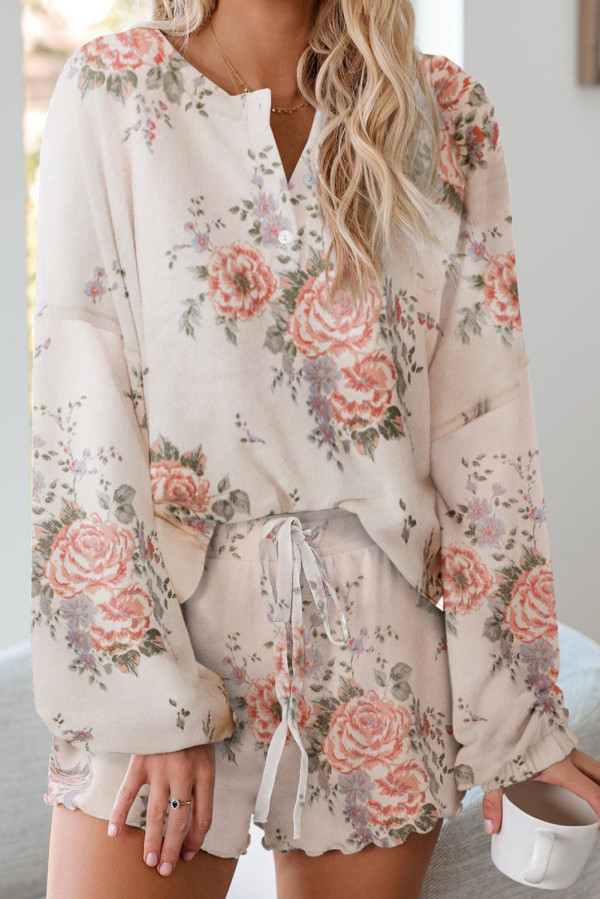 Floral Print Knit Pajamas Set