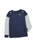 Blue Striped Star Print Patchwork Long Sleeve Top