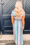 Striped Print Short Sleeve High Waist T Shirt Dress with Pockets