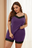 Purple Plus Size Pajamas Set with Lace Trim