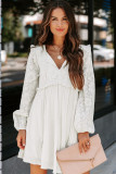 Beige Lace Crochet Ruffled Babydoll Dress
