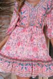 Boho Floral Print V Neck Loose Dress Unishe Wholesale