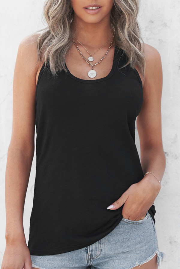 Black Scoop Neck Basic Solid Tank Top