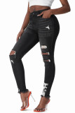 Black High Rise Distressed Skinny Jeans