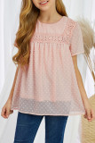 Apricot Swiss Dot Print Hollow Out Girl's T-shirt