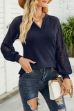 Lace Crochet Sleeves V Neck Waffle Knit Top