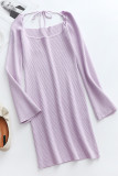 Square Neck Ribbed Knitting Mini Dress