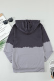 Gray Dip-Dye Colorblock Drawstring Hoodie with Pockets
