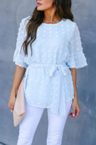 Sky Blue Swiss Dot Tie Blouse
