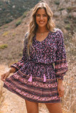 Split V Neck Boho Floral Dress