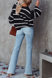 Off Shoulder Pin Striped Knit Sweaters