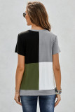 Army Green Colorblock T-shirt with Slits