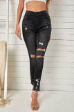 Black High Rise Distressed Skinny Jeans