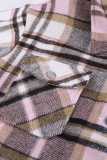 Pink Geometric Plaid Print Pocketed Shirt