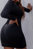 Black Hollow Out Strappy Long Sleeves Plus Size Dress