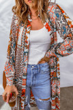 Multicolor Boho Patchwork Print Flowy Long Sleeve Kimono