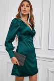 Green Deep V Neck Twist Satin Mini Dress