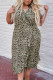 Leopard Print Ruffled Lace-up Plus Size Midi Dress