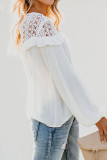 White Hollow-out Ruffle Long Sleeve Blouse