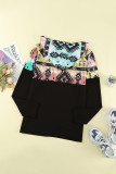 Black Aztec Print Color Block Hoodie
