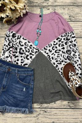 Purple Leopard Splicing Long Sleeve Top