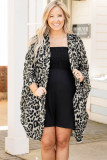 Grey Plus Size Leopard Print Open Front Kimono