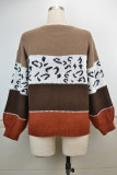 Leopard Print Color Block Long Sleeves Sweater UNISHE Wholesale