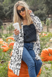 White Leopard Print Open Front Pocketed Cardigan