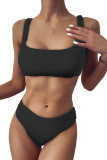 Black Scalloped Edges Ribbed Bikini