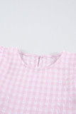 Pink Girl's Plaid Print Ruffled Sleeveless Shift Mini Dress