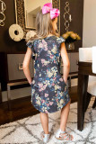 Yellow Little Girls' Ruffle Sleeve Floral Dress with Pockets
