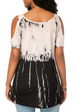 Black Gradient Cold Shoulder Short Sleele Loose Tops