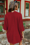 Red Ribbed Open Front Knit Cardigan