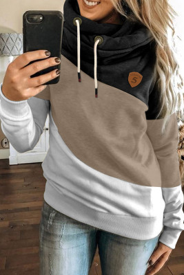 Black Colorblock Cowl Neck Pullover Hoodie