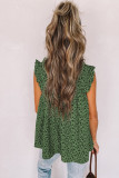 Green Floral Ruffled Straps Flowy Tank Top