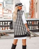 Houndstooth Check V Neck Knit Sweater Vest
