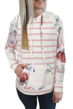 Floral Stripe Print Hoodie with Kangaroo Pocket