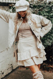 White Leopard Print Corduroy Long Sleeve Jacket