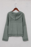 Gray Casual Button Solid Patchwork Trim Hoodie