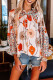 Orange Floral Print Ruffled Drawstring V Neck Blouse