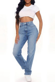 Blue Washed Straight Line Jeans