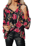 Black Ruffled Collar Floral Blouse